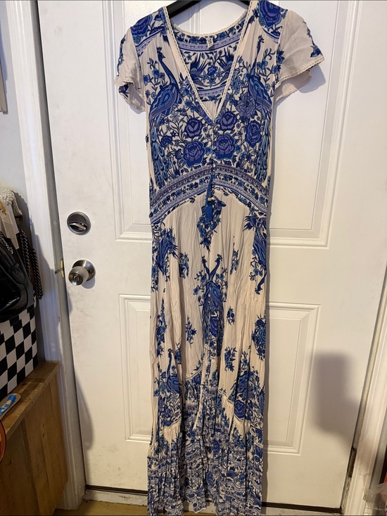 Spell Dresses & Skirts - Spell and the Gypsy Blue Bird Paradiso Beige and Blue Floral V-Neck Maxi Dress